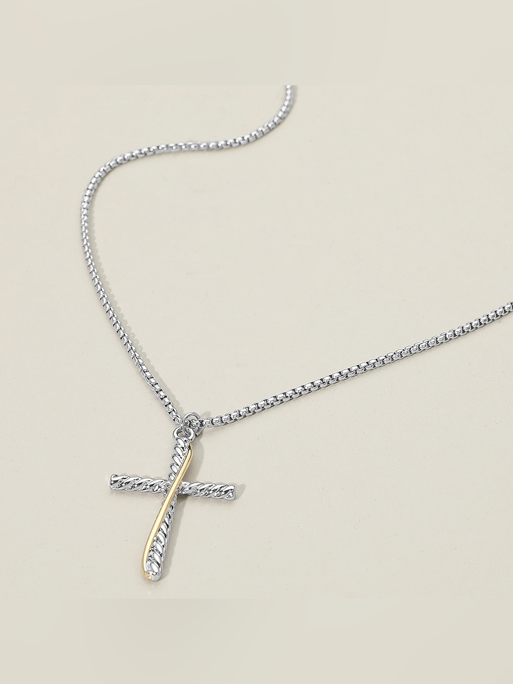 14K Gold Plated Two Tone Textured Cross Pendant Necklace